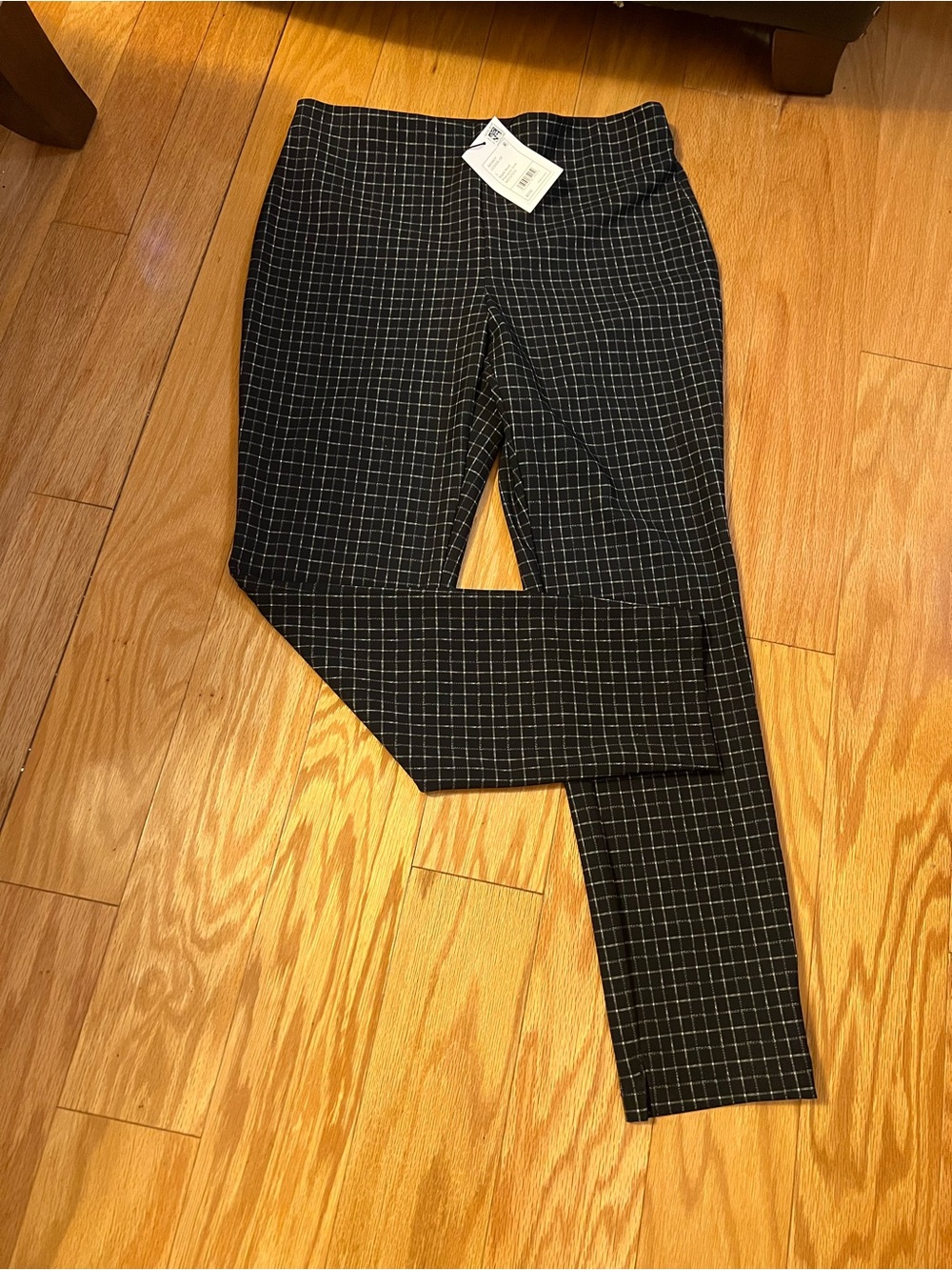 New Women’s Theory Black Multi-Precision Grid Pants Skinny Leggings-large